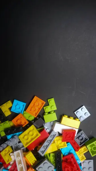 Plastic Toy Blocks Black Background — Stock Photo, Image