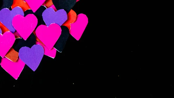 Барвисті Серця Чорному Тлі Дня Святого Валентина — стокове фото