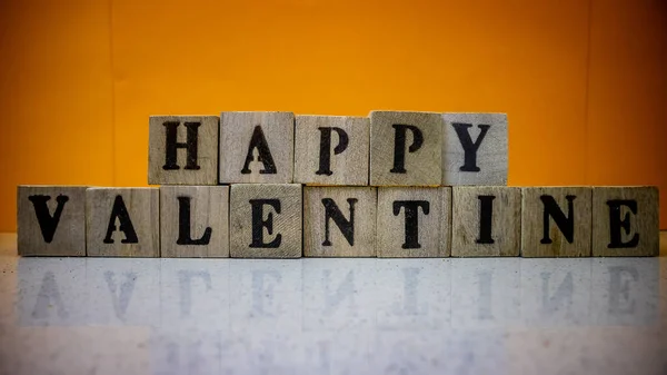Feliz Día San Valentín Bloques Madera — Foto de Stock