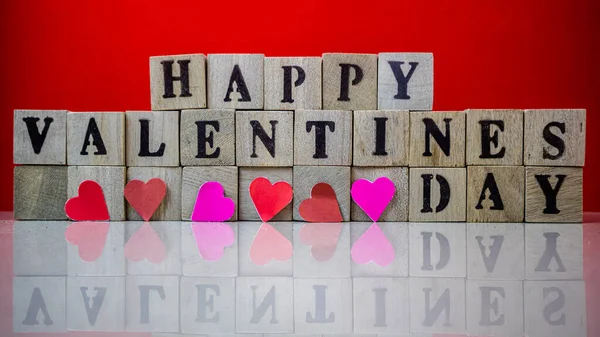 Šťastný Valentýn Dřevěných Blocích — Stock fotografie