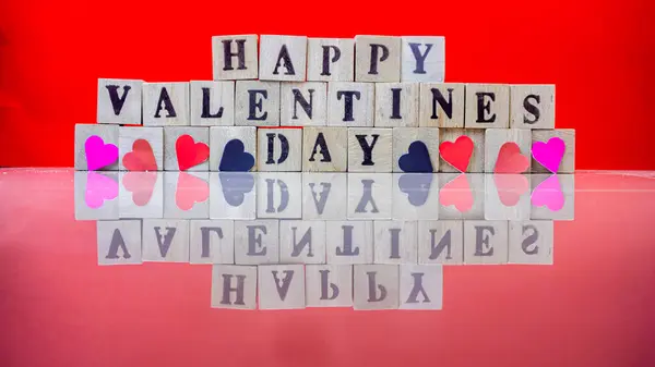 Щасливий День Валентина Дерев Яних Блоках — стокове фото