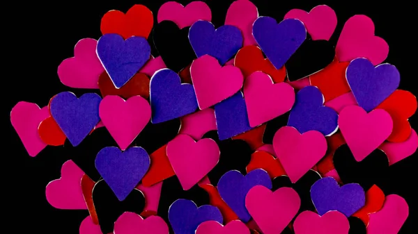 Барвисті Серця Чорному Тлі Дня Святого Валентина — стокове фото
