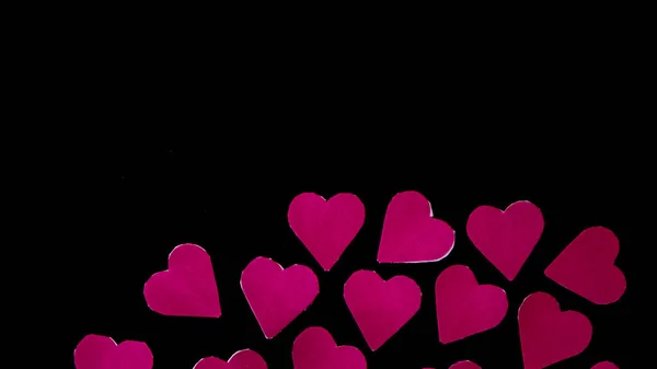 Corações Coloridos Fundo Preto Para Dia Dos Namorados — Fotografia de Stock