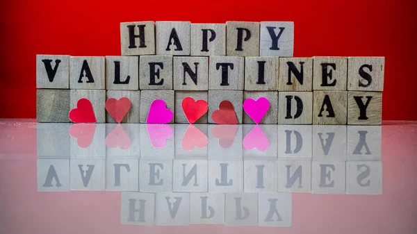 Feliz Día San Valentín Bloques Madera — Foto de Stock