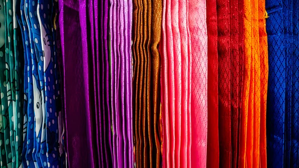 various colorful curtains at the curtain shop