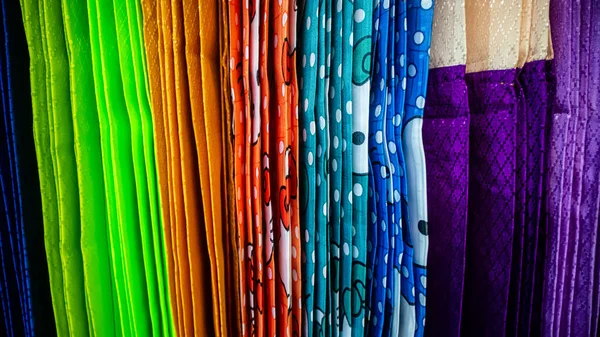 various colorful curtains at the curtain shop