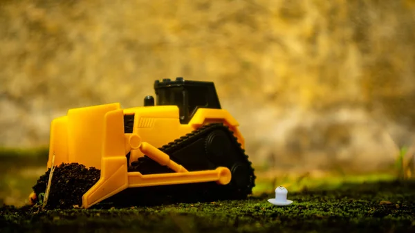 South Minahasa Indonesia January 2023 Yellow Bulldozer Toy Leveling Ground — Stock Photo, Image