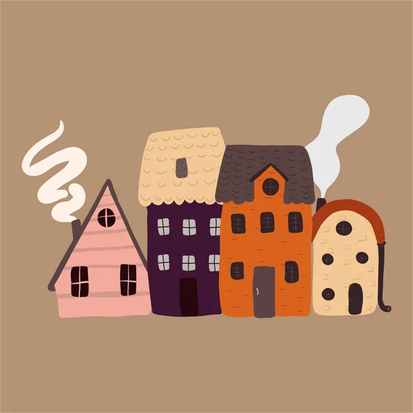 Χαριτωμένα Σπίτια Ζωγραφισμένα Στο Χέρι Εικονογράφηση Διανύσματος — Διανυσματικό Αρχείο