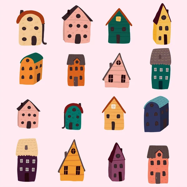 Μεγάλο Σετ Από Διαφορετικά Σπίτια Ζωγραφισμένα Στο Χέρι Εικονογράφηση Διανύσματος — Διανυσματικό Αρχείο