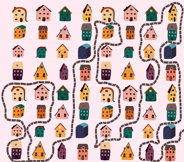 ベクトルパターンは明るい色の小さな家 ベクターイラスト — ストックベクタ