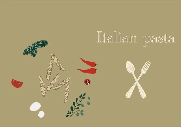 Banner Vintage Dibujado Mano Pasta Fusilini Ilustración Vectorial — Vector de stock