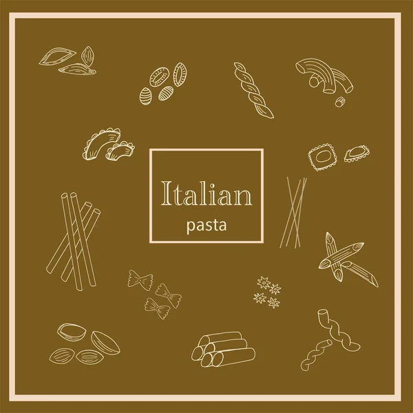 Set Pasta Italiana Dibujada Mano Diferentes Tipos Ilustración Vectorial — Vector de stock