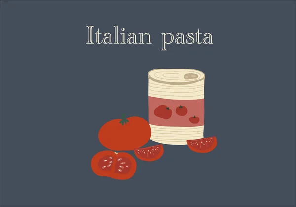Pasta Tomate Dibujada Mano Para Pasta Italiana Ilustración Vectorial — Vector de stock