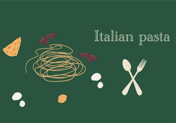 Pastas Italianas Con Queso Albahaca Ilustración Vectorial — Vector de stock