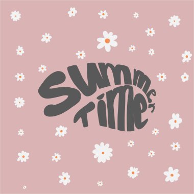 Papatya desenli, güzel elli bir yaz tabelası. Vektör illüstrasyonu