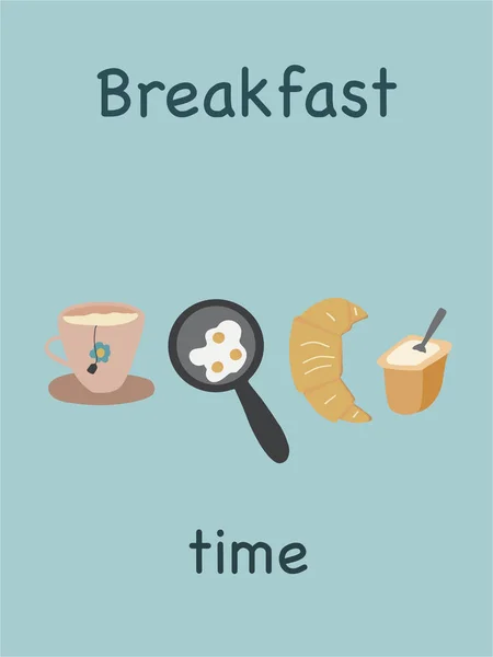 Desayuno Con Huevos Fritos Yogur Cruasán Ilustración Vectorial — Vector de stock