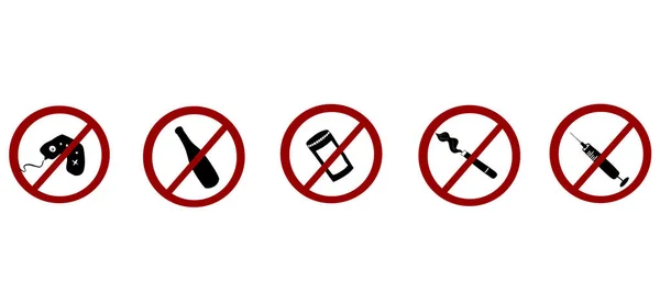 Set Prohibition Signs Addictive Stuff Alcohol Vector Illustration — Stock Vector