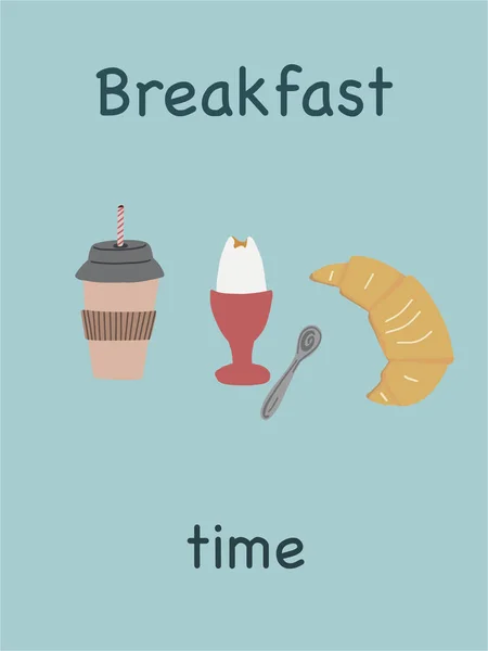 Frühstücksset Mit Kaffee Und Croissant Vektorillustration — Stockvektor