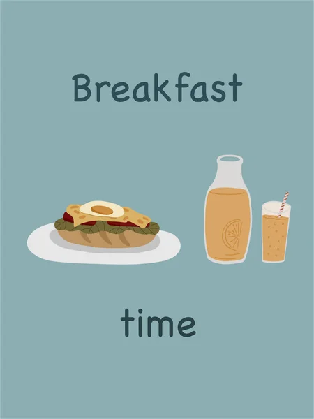Bannière Brunch Avec Jus Orange Sandwich Illustration Vectorielle — Image vectorielle