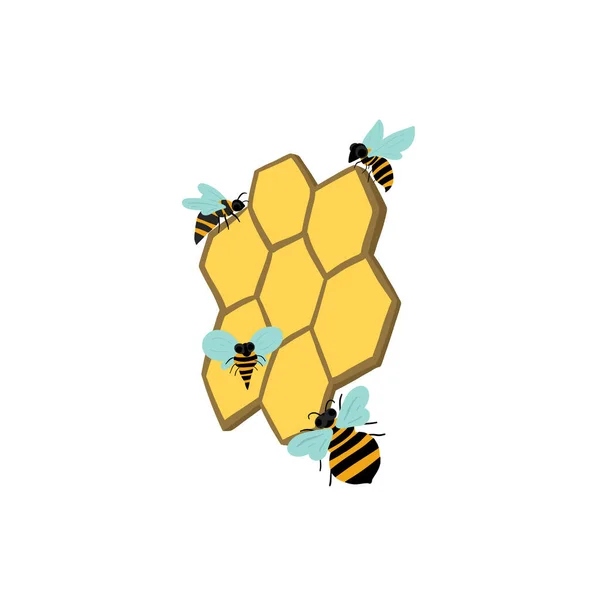 Bienen Mit Einem Bienenstock Fliegen Und Machen Honig Vektorillustration — Stockvektor