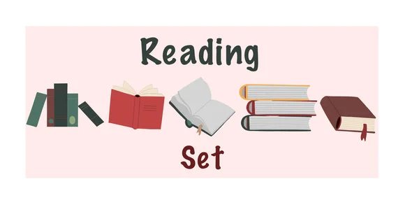 Reading Set Books Different Ways Vector Illustration — Stock Vector