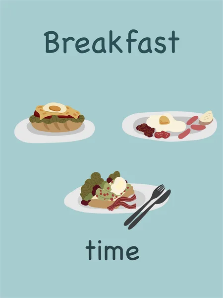 Desayuno Con Diferentes Pancartas Huevos Ilustración Vectorial — Vector de stock