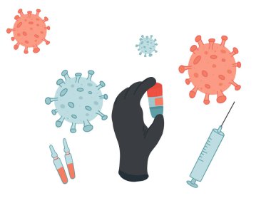 Aşı araştırma laboratuvarı virüs molekülünü test ediyor. Vektör illüstrasyonu