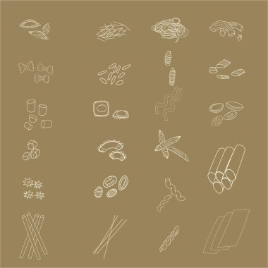 Makarna İtalyan restoranının her çeşidi var. Vektör illüstrasyonu