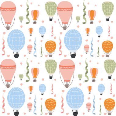 Sıcak hava balonlu el çizimi kusursuz. Vektör illüstrasyonu