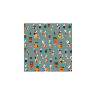 Sevimli evlerle el çizimi, pürüzsüz desen. Vektör illüstrasyonu