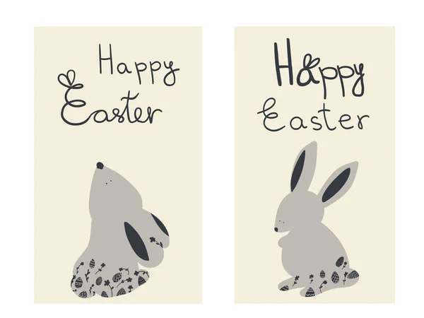 stock vector Happy easter cards with rabbits and eggs. Vector illustration