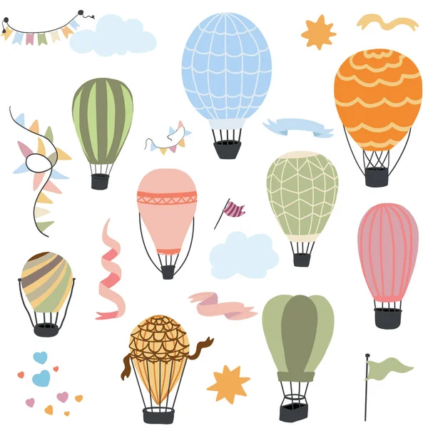 Handgezeichnetes Set Für Heißluftballons Vektorillustration — Stockvektor