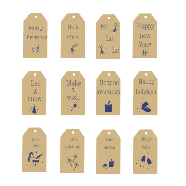 Büyük el çizimi Noel etiketleri karşılama etiketleri. Vektör illüstrasyonu