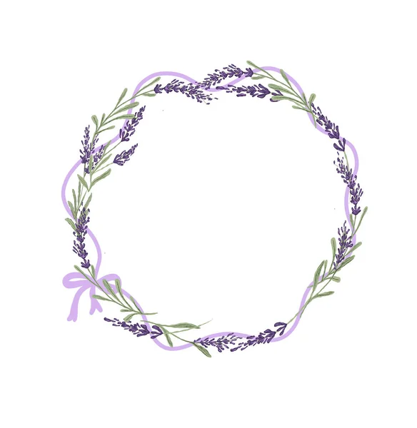 Elin dairesel çerçevesi lavanta mor ve kurdeleli. Vektör illüstrasyonu