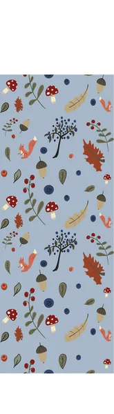 Orman mantarı yaban mersini sincabı ile mavi ışık deseni. Vektör illüstrasyonu