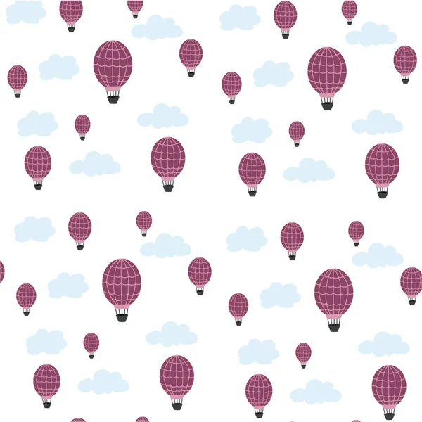 Sıcak hava balonlarıyla kusursuz bir el çizimi şekli. Vektör illüstrasyonu