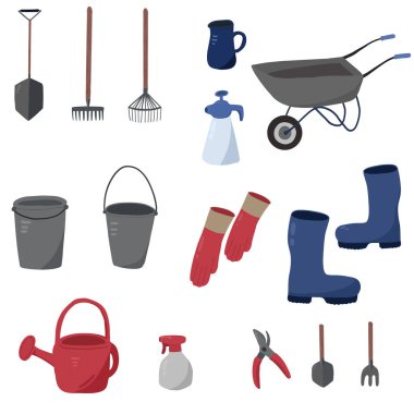 Vektör elle çizilmiş bahçe aletleri. Vektör illüstrasyonu