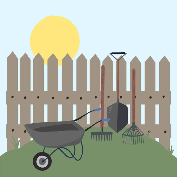 Bahçe Aletleriyle Arka Plan Sahnesi Vektör Illüstrasyonu — Stok Vektör