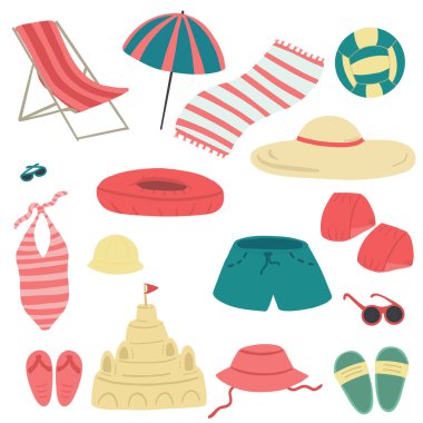 Plaj yaz vektör el çizimi. Vektör illüstrasyonu