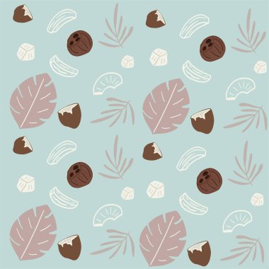 Hindistan cevizi desenli, yaprakları güzel renklerle çizilmiş. Vektör illüstrasyonu