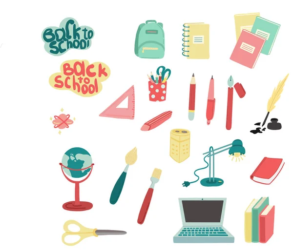 Okula geri dönelim. El çizimi vektör nesneleri. Vektör illüstrasyonu