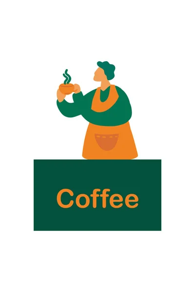 Ilustracja Kawy Barista Facetem Postać Ręcznie Rysowane Płaski Projekt Ilustracja — Wektor stockowy