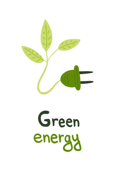 Folhas Energia Verde Com Cargas Desenhadas Mão Ilustração Vetorial — Vetor de Stock