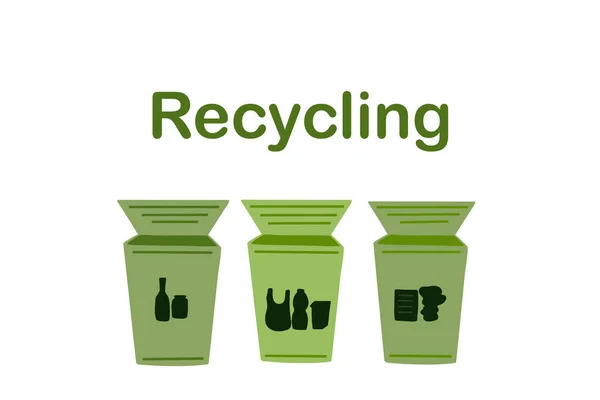 Recyclingbehälter Für Kunststoffpapier Und Glas Vektorillustration — Stockvektor