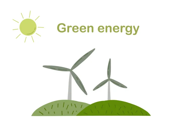 Windmühlen Grüne Energie Symbole Gesetzt Hand Gezeichnet Vektorillustration — Stockvektor