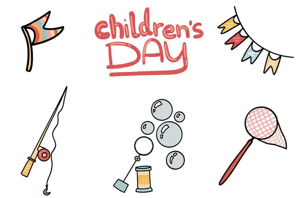 Childrens Day Hand Drawn Ribbons Set Vector Illustration — Stock Vector