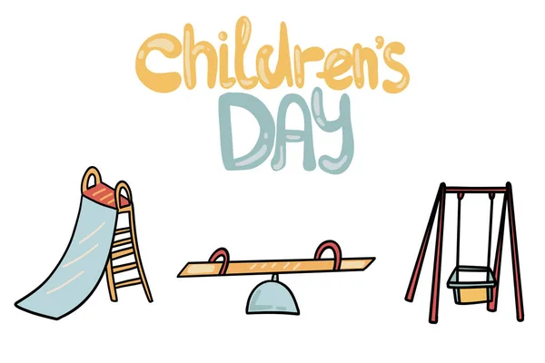 Playground Icons Hand Drawn Childrens Day Vector Illustration — Stock Vector