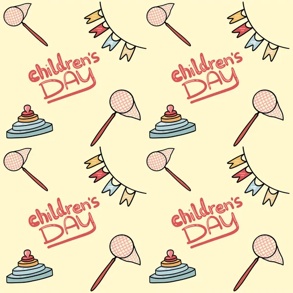 Childrens Day Hand Drawn Seamless Pattern Vector Illustration — Stock Vector