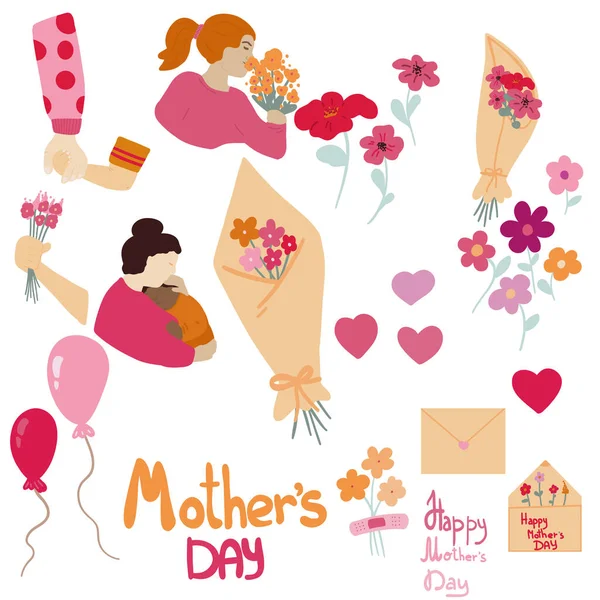 Duże Ręcznie Rysowane Ikony Zestaw Dzień Matki Ilustracja Wektora Ilustracja Stockowa