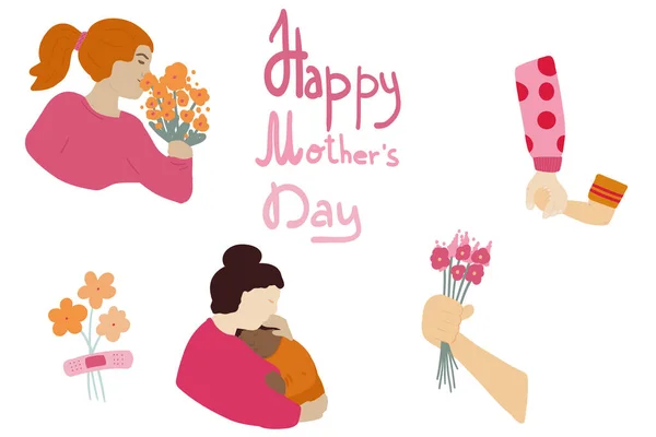 Mutlu Anneler Günü karakteri çiçekleri. Vektör illüstrasyonu